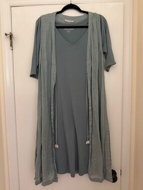 Soft Surroundings Dusty Blue Midi Dress with Overlay